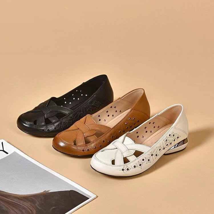 ✨🔥【35-40】2025 Nowe sandały damskie, okrągły nosek, skóra naturalna, niski obcas_3988437