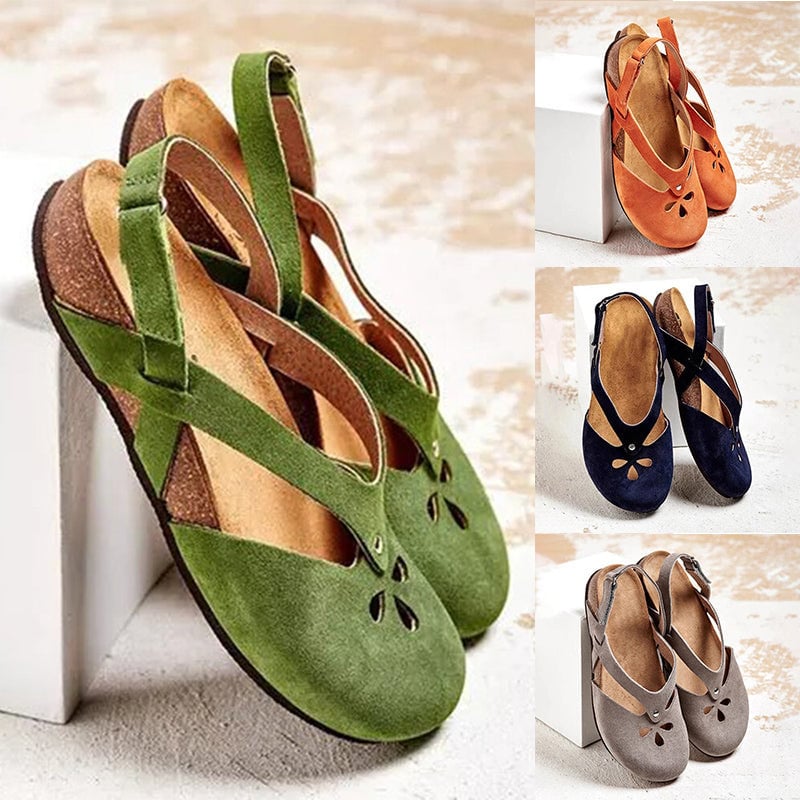 ✨👡2025 Sandale casual de înaltă calitate din piele de înaltă calitate, cu vârf rotund și toc plat_3992860