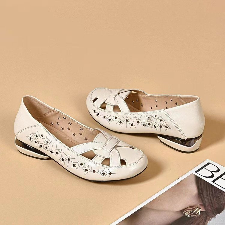 ✨🔥【35-40】2025 Nowe sandały damskie, okrągły nosek, skóra naturalna, niski obcas_3988437