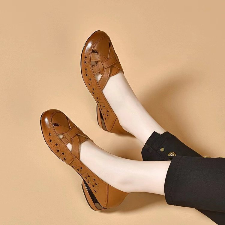 ✨🔥【35-40】2025 Nowe sandały damskie, okrągły nosek, skóra naturalna, niski obcas_3988437