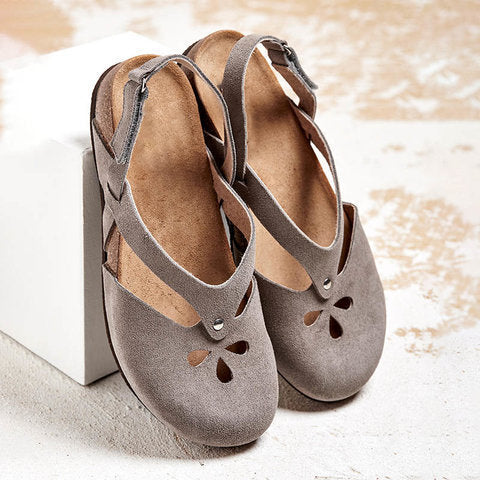 ✨👡2025 Sandale casual de înaltă calitate din piele de înaltă calitate, cu vârf rotund și toc plat_3992860