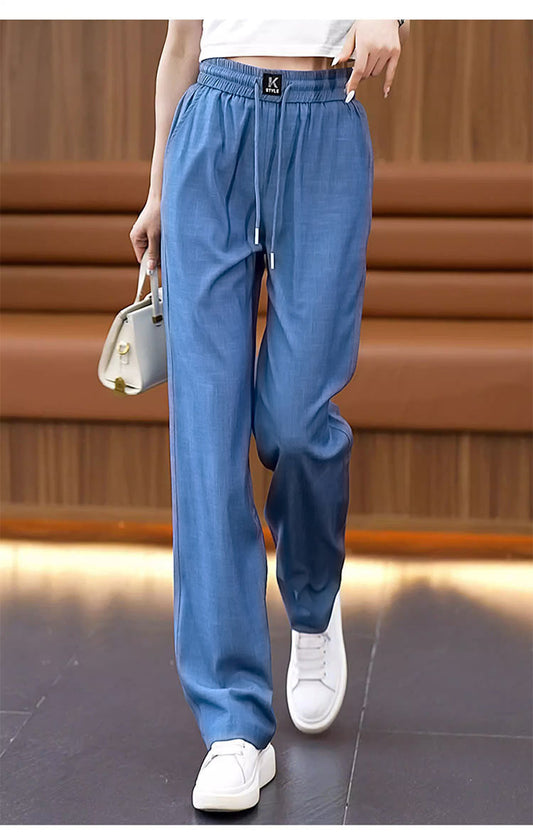 ❤️👖【S-3XL】Blugi subțiri din mătase de gheață, cu picioare largi, cu talie înaltă_4000249