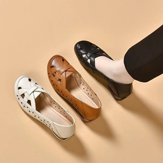 ✨🔥【35-40】 2025 Sandale de damă noi, cu vârf rotund, din piele naturală, cu toc mic_3988437