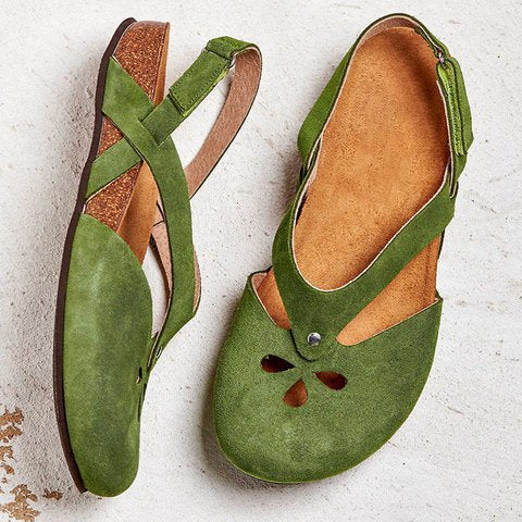 ✨👡2025 Sandale casual de înaltă calitate din piele de înaltă calitate, cu vârf rotund și toc plat_3992860