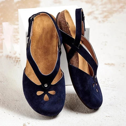 ✨👡2025 Sandale casual de înaltă calitate din piele de înaltă calitate, cu vârf rotund și toc plat_3992860