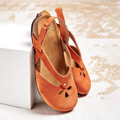 ✨👡2025 Sandale casual de înaltă calitate din piele de înaltă calitate, cu vârf rotund și toc plat_3992860