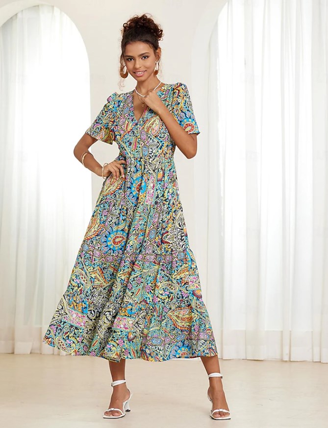 【S-5XL】✨👗Nowa moda 2025, dekolt w serek, elegancki, swobodny, nadruk, Joint Operation【Letnie oferty specjalne🔥】_3991986 