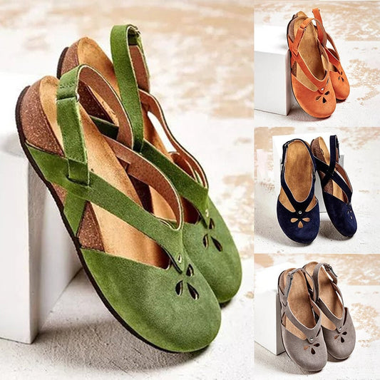 ✨👡2025 Sandale casual de înaltă calitate din piele de înaltă calitate, cu vârf rotund și toc plat_3992860
