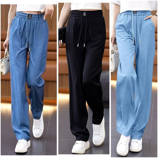 ❤️👖【S-3XL】Blugi subțiri din mătase de gheață, cu picioare largi, cu talie înaltă_4000249