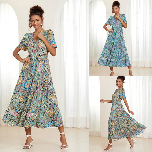 【S-5XL】✨👗Noua modă 2025, decolteu în V, elegant, casual, imprimat, Joint Operation【Oferte speciale de vară🔥】_3991986