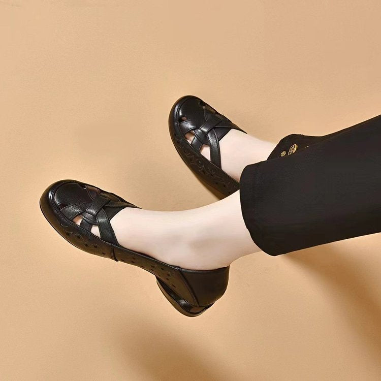 ✨🔥【35-40】2025 Nowe sandały damskie, okrągły nosek, skóra naturalna, niski obcas_3988437 