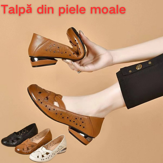 ✨🔥【35-40】 2025 Sandale de damă noi, cu vârf rotund, din piele naturală, cu toc mic_3988437